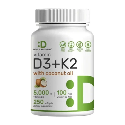 Vitamina D3 5000 IU + K2 100 mcg Deal Supplement 250 Softgels