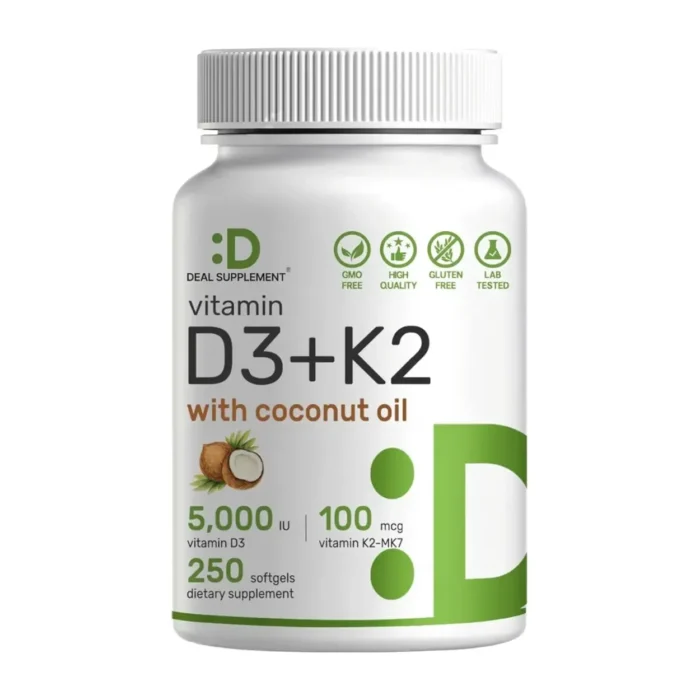 Vitamina D3 5000 IU + K2 100 mcg Deal Supplement 250 Softgels - Imagen 1